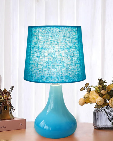 Homesake Modern Small Ceramic Table Lamp, Classic Bedside Desk Lamp for Living Room Bedroom, Farmhouse Nightstand Lamps with Shade () Medium Light Blue