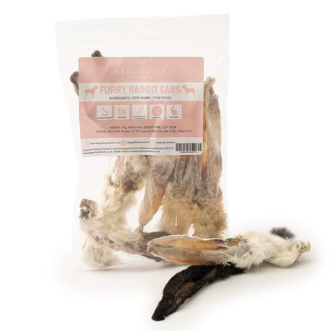 Dragonfly Products Rabbit Ears With Fur Dog Chews | 300g (18-22 pieces) | Natural, Healthy, Grain Free & Hypoallergenic | Suitable for Dogs and Puppies