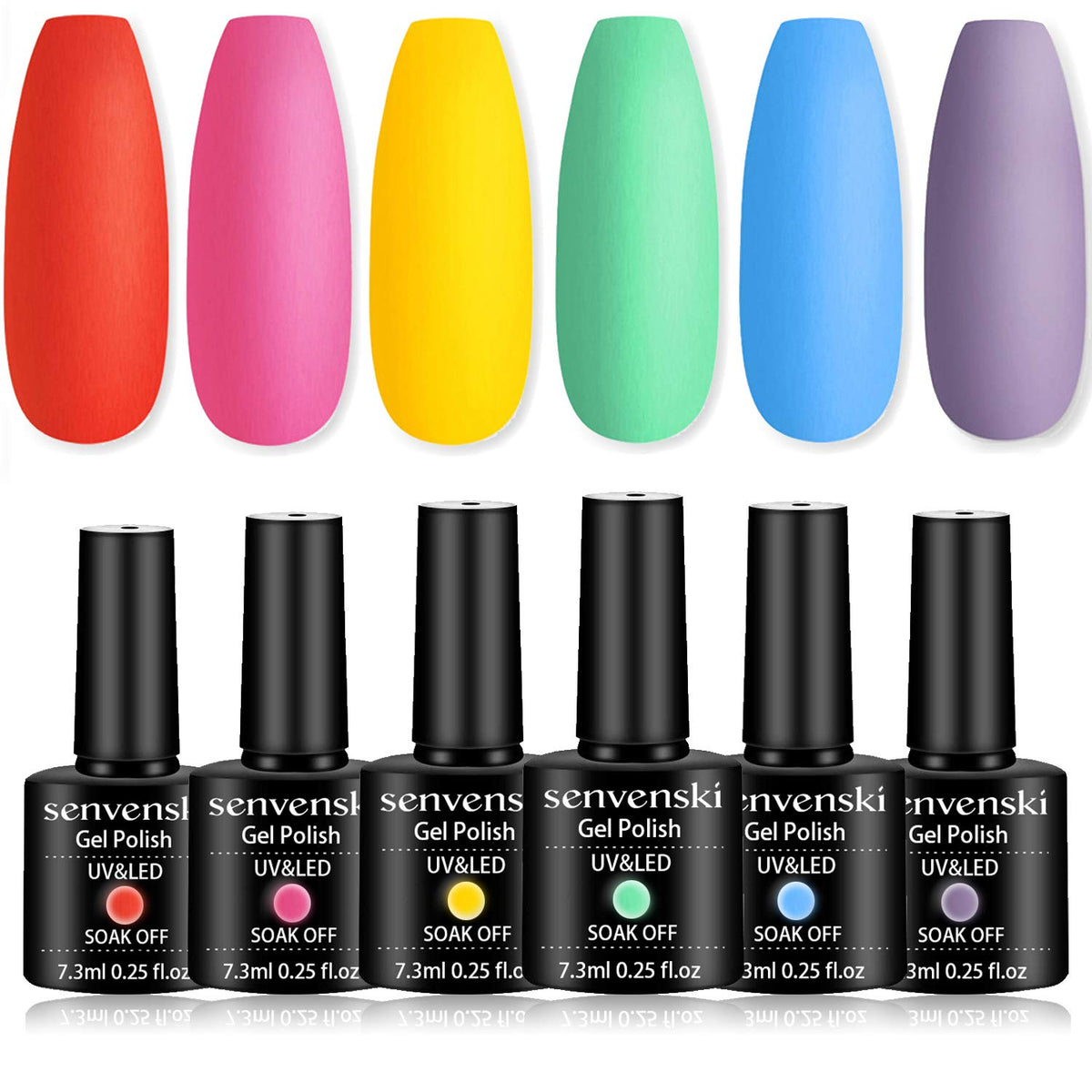 senvenski Gel Nail Polish Red Pink Yellow Green Blue Purple Rainbow Colors Set Gift Soak Off UV LED Manicure Art Varnish Kit (CS6-017)