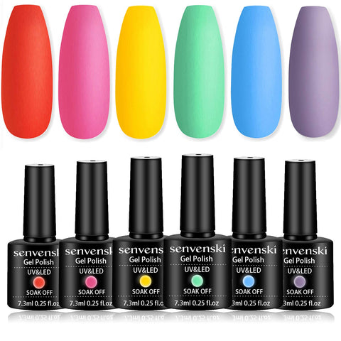 senvenski Gel Nail Polish Red Pink Yellow Green Blue Purple Rainbow Colors Set Gift Soak Off UV LED Manicure Art Varnish Kit (CS6-017)