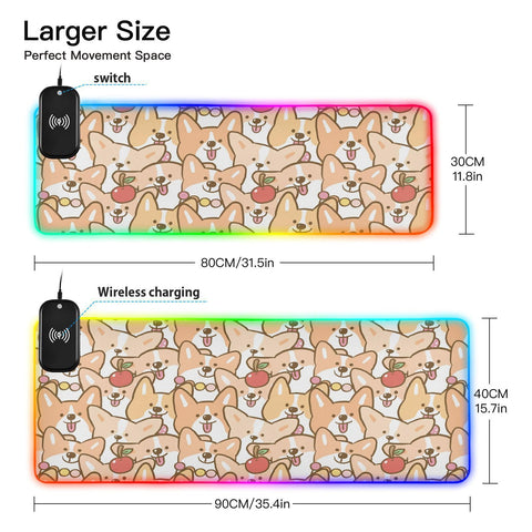 Cute Dog Wireless Charging Mouse Pad for Mobile Phone Extra Large Gaming Mousepad with 13 Lighting Modes Extended Desk Mat for Gaming MacBook PC Laptop Desk Home Office