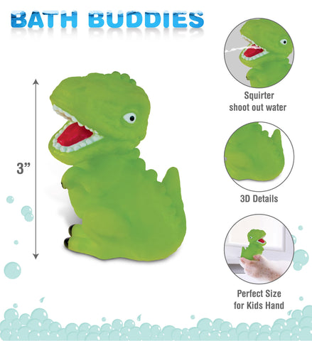 DolliBu Dinosaur T-Rex Bath Buddy Squirter - Floating Green T-Rex Rubber Bath Toy, Fun Water Squirting Bathtime Play for Toddlers Cute Dinosaur Toy for The Bathtub, Beach & Pool for Boys and Girls