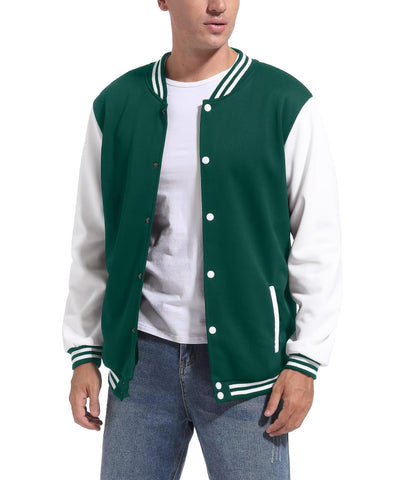 DHSPKN Men's Varsity Baseball Jacket Causal Slim Fit Varsity Letterman Jacket Boys Bomber Jackets Green M