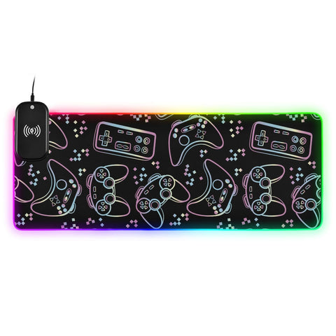 Holographic Gaming Wireless Charging Mouse Pad for Mobile Phone Extra Large Gaming Mousepad with 13 Lighting Modes Computer Mat for Gaming MacBook PC Laptop Desk Office Home