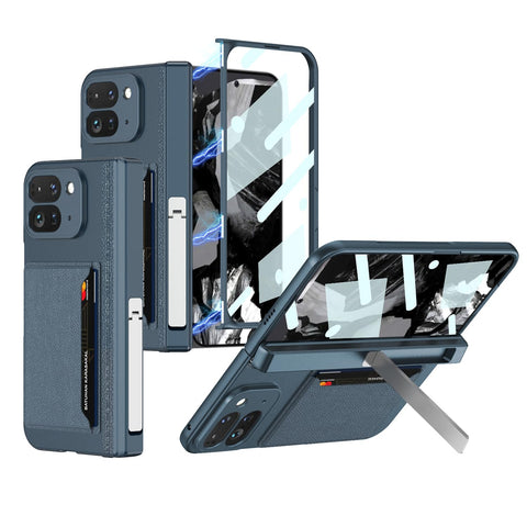 Case for Google Pixel 9 Pro Fold Built-in Card Holde with Kickstand & Screen Protector & Card Holder & Shockproof Sturdy Phone Cover Case for Google Pixel 9 Pro Fold 5G 2024(Green)