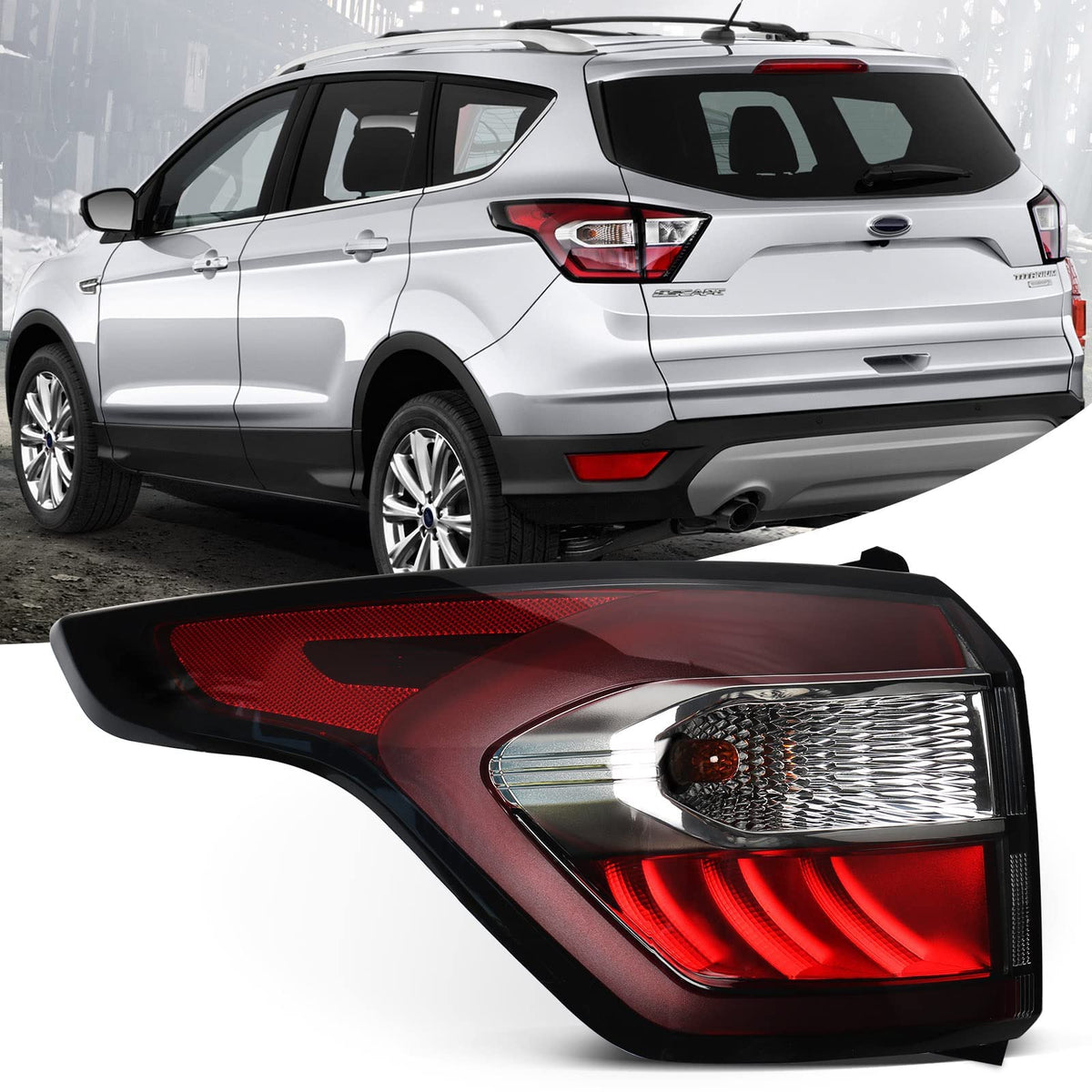 FIONE for Ford Escape Kuga Outer Tail Light Assembly 2017 2018 2019 Brake Rear Lamp Stop Indicator Light Left Driver Side LH GJ5Z13405C