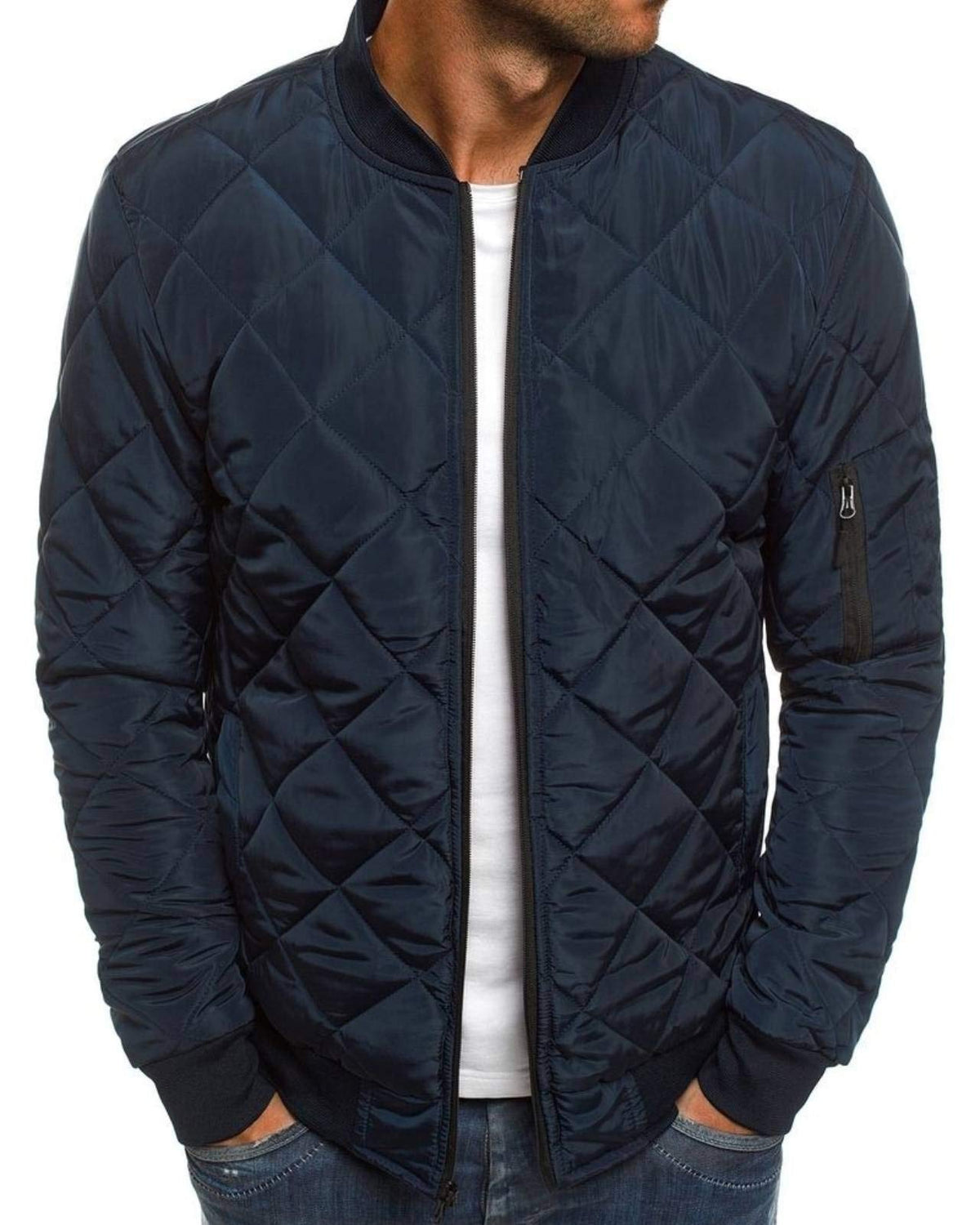 Pretifeel Mens Bomber Jackets Diamond Quilted Fall Winter Rib Varsity Lightweight Coat XX-Large