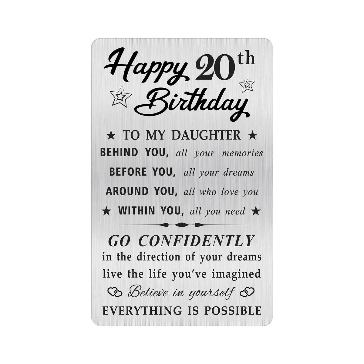 MOQIYXL 20th Birthday Card for Daughter, 20 Year Old Gifts for Daughter Engraved Wallet Card