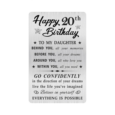 MOQIYXL 20th Birthday Card for Daughter, 20 Year Old Gifts for Daughter Engraved Wallet Card