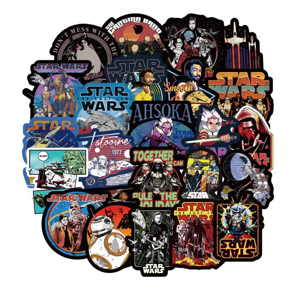 Barisc Stickers of Star Wars, 100-Pack Vinyl Waterproof Sun-Protection Decals for Laptop Computer Notebook Scrapbook Planner Snowboard Bicycle Car Bumper, Graffiti Sticker Patches for Kids Teens Fans