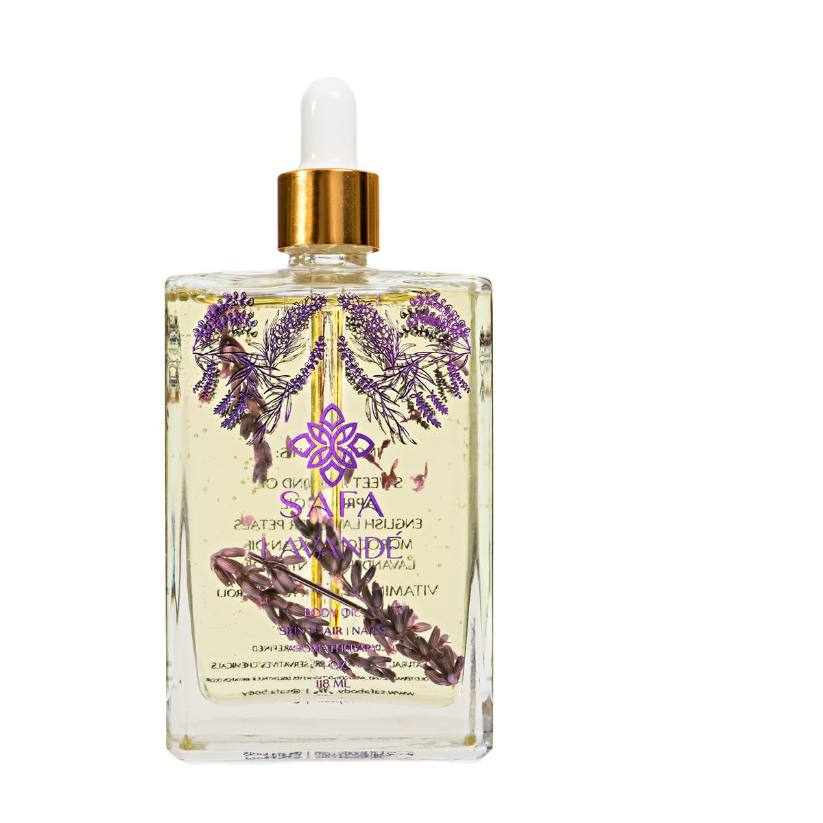 SAFA LavandÃƒÆ’Ã†â€™Ãƒâ€ Ã¢â‚¬â„¢ÃƒÆ’Ã¢â‚¬Å¡Ãƒâ€šÃ‚Â© Oil - Organic Oil for Face, Body, Hair, Nails & Aromatherapy | English & French Lavender Oil & Organic Floating Petals | Moisturizer for Women & Men - 4 Fl Oz