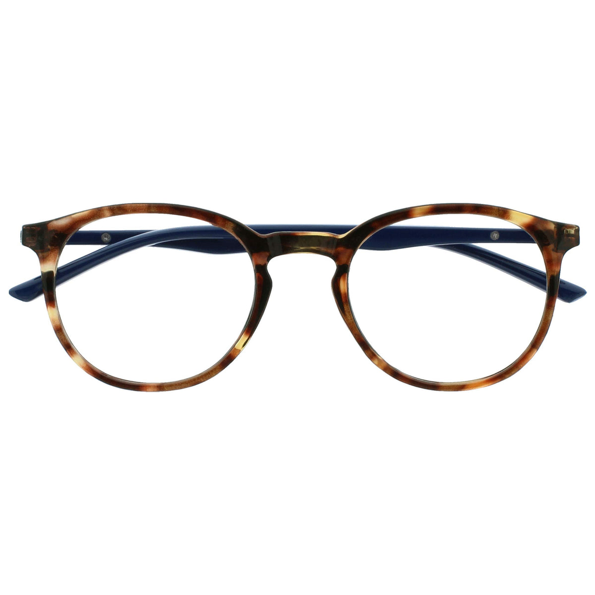 OPULIZE Met Reading Glasses Slim Round Frame Scratch Resistant Spring Hinges Brown Tortoiseshelll Blue Arm Mens Womens R60-2 +2.00