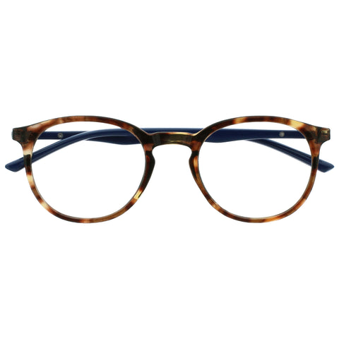 OPULIZE Met Reading Glasses Slim Round Frame Scratch Resistant Spring Hinges Brown Tortoiseshelll Blue Arm Mens Womens R60-2 +2.00