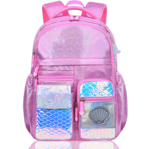 BYXEPA Girls Backpack, Glitter School Backpacks 16in for Girls, Cute Book Bag for Girl Kid Students Elementary School (Mermaid Pink)