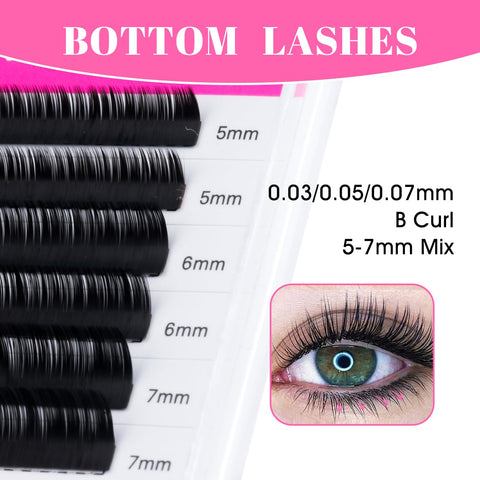 TDANCE Bottom Lash Extension 0.03/0.05/0.07mm Thickness Bottom Lashes Lower Lash Extensions B Curl 5-7mm Mixed Under Bottom Eyelashes (0.03-B,5-7 mm)