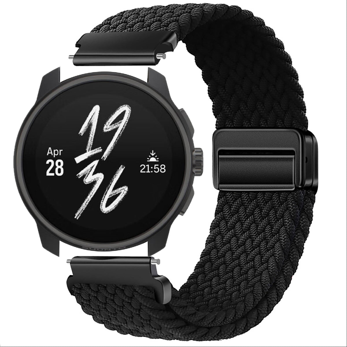 GIOPUEY Strap Compatible with SUUNTO RACE S 45mm, Flexible Nylon Braided Strap, Strap Replacement [Unisex] - Black