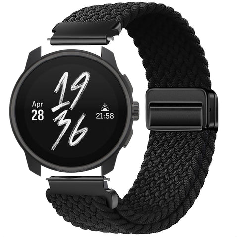GIOPUEY Strap Compatible with SUUNTO RACE S 45mm, Flexible Nylon Braided Strap, Strap Replacement [Unisex] - Black