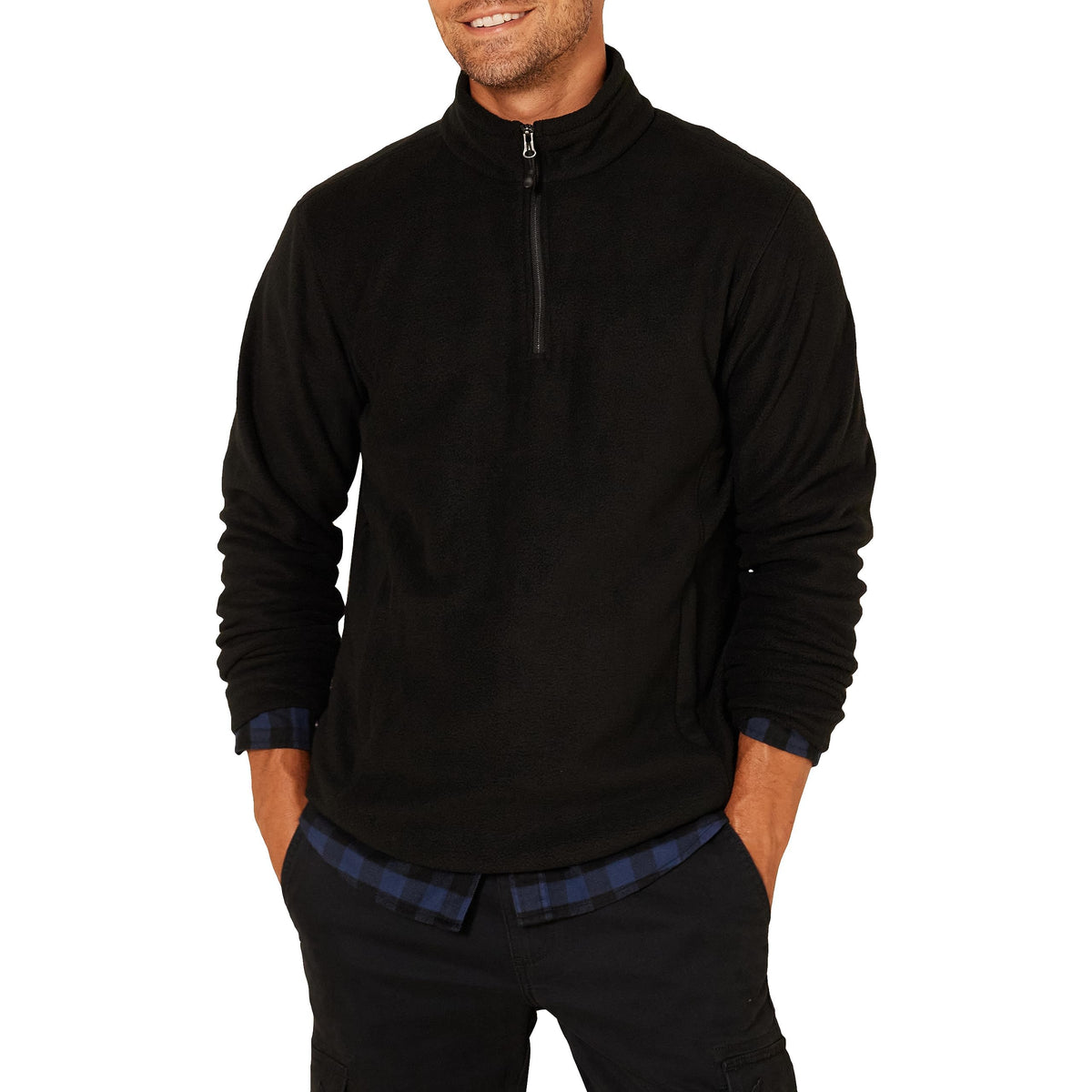 Amazon Essentials Mens Quarter-Zip Polar Fleece Jacket, Black, M