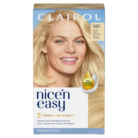 Clairol Nice'n Easy CrÃƒÆ’Ã‚Â¨me, Natural Looking Oil Infused Permanent Hair Dye, SB1 Ultra Light Natural Beach Blonde