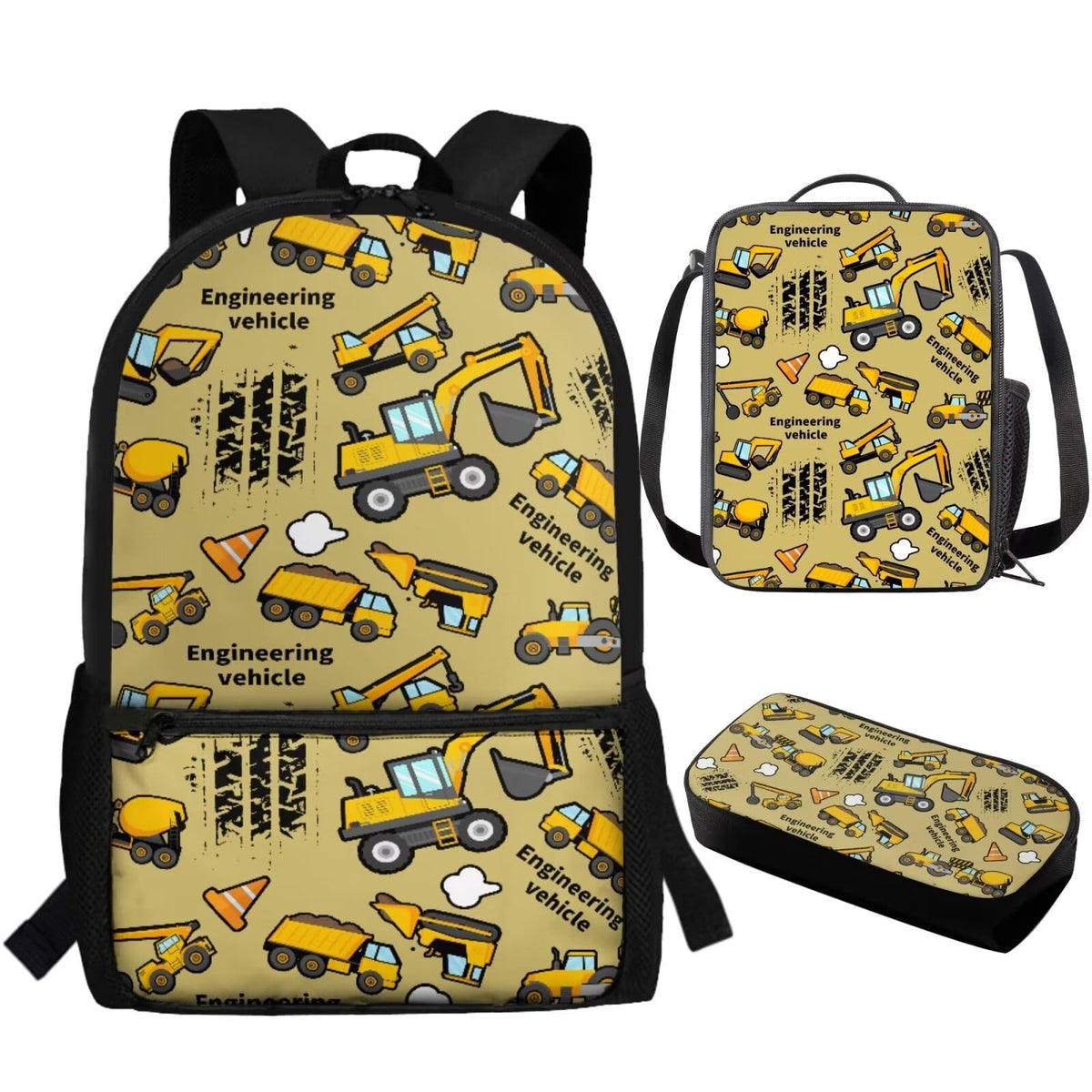 Luarisgur Trucks Backpack for Boys Preschool Elementary School Backpack with Lunch Box 3PCS Kids Backpack Set Back to School Bag 17 inch Large Schoolbag Mochilas Escolares Para NiÃƒÂ±As