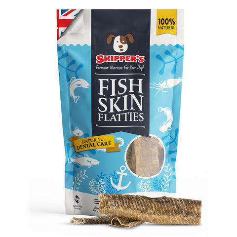 SKIPPER'S Fish Skin Flatties Sticks - Handmade and Air-Dried - 100% Dog Chews Long Lasting Natural Dog Treats - Skin Care - High Protein Low Fat Dog treats -250g