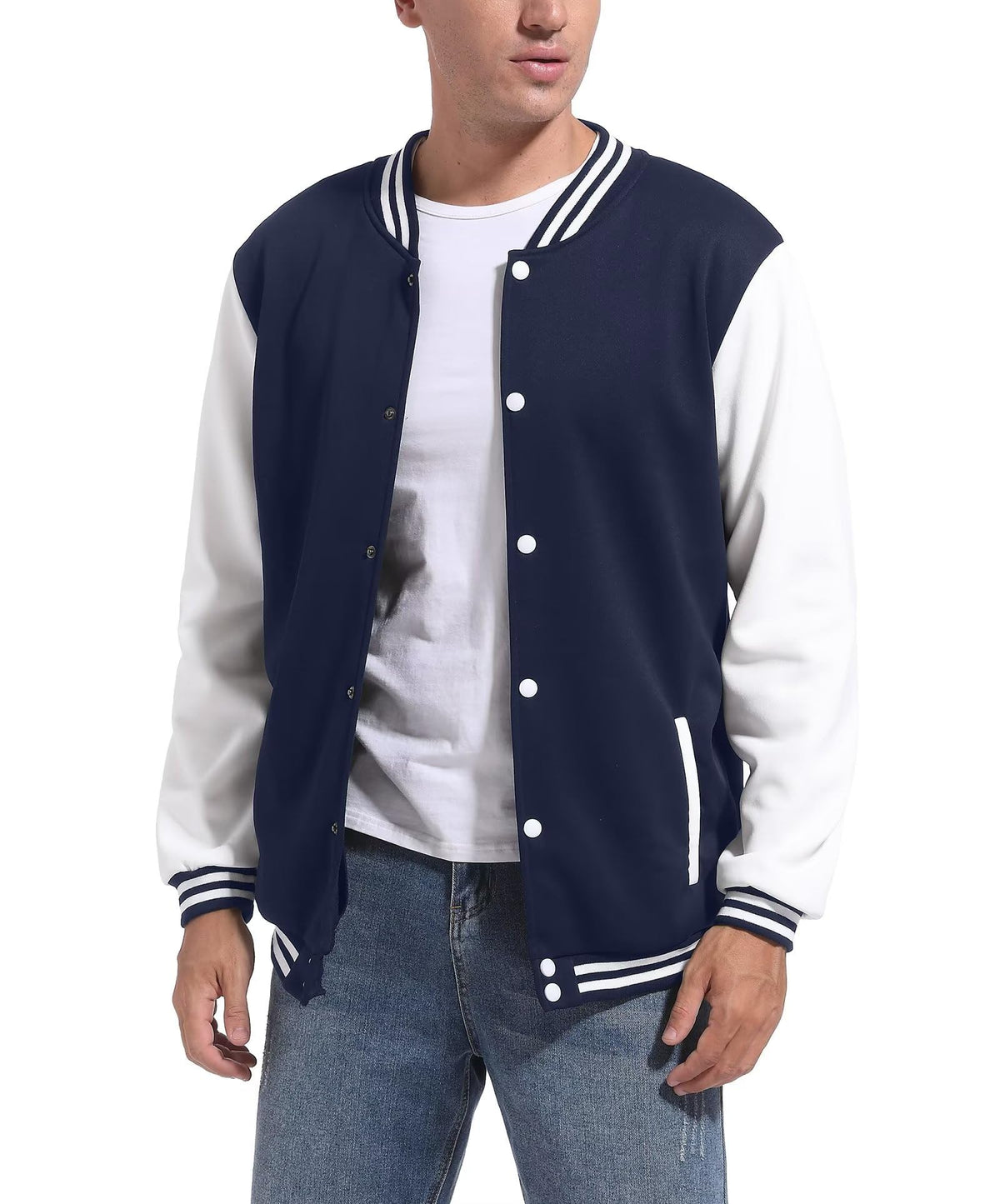 DHSPKN Men's Varsity Baseball Jacket Causal Slim Fit Varsity Letterman Jacket Boys Bomber Jackets Blue S