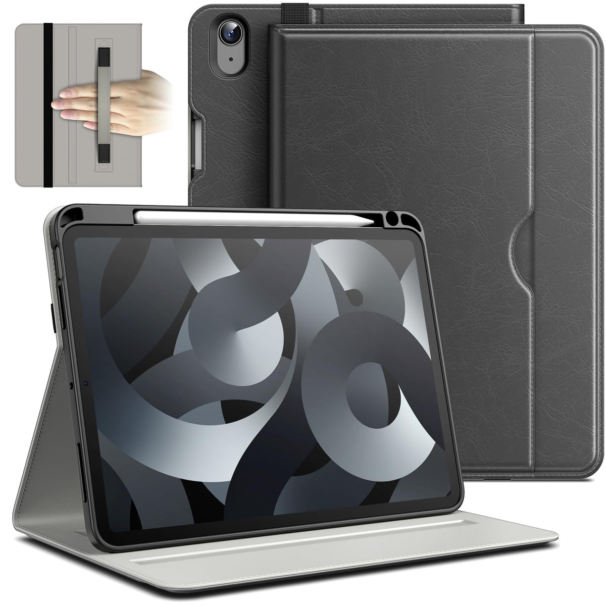 JETech Case for iPad Air 11-Inch M3/M2 (2025/2024), iPad Air 5/4 (10.9-Inch, 2022/2020 Model, 5th/4th), PU Leather Business Folio Protective Tablet Cover Pocket, Multi-Angle Viewing (Space Gray)