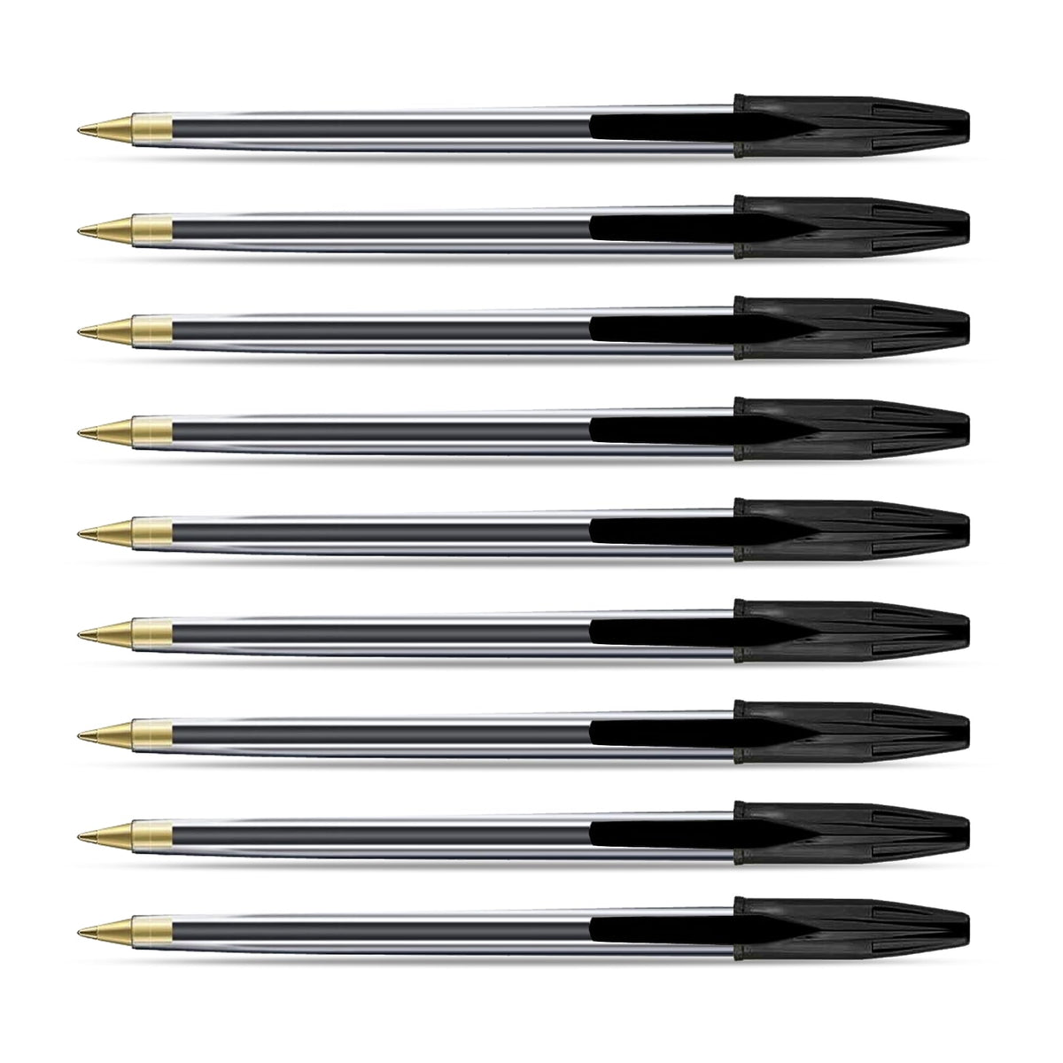 G4GADGET Premium Pack of 10 Black Biro Ballpoint Pens - Medium Tip for Fluent, Smooth Writing - Professional Quality Pens for Home, Office, and School Use - Long-Lasting Ink and Ergonomic Design