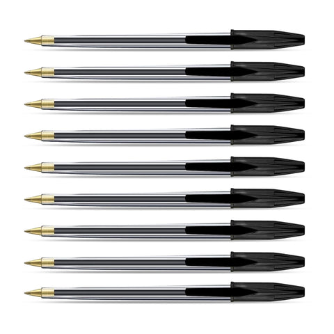 G4GADGET Premium Pack of 10 Black Biro Ballpoint Pens - Medium Tip for Fluent, Smooth Writing - Professional Quality Pens for Home, Office, and School Use - Long-Lasting Ink and Ergonomic Design