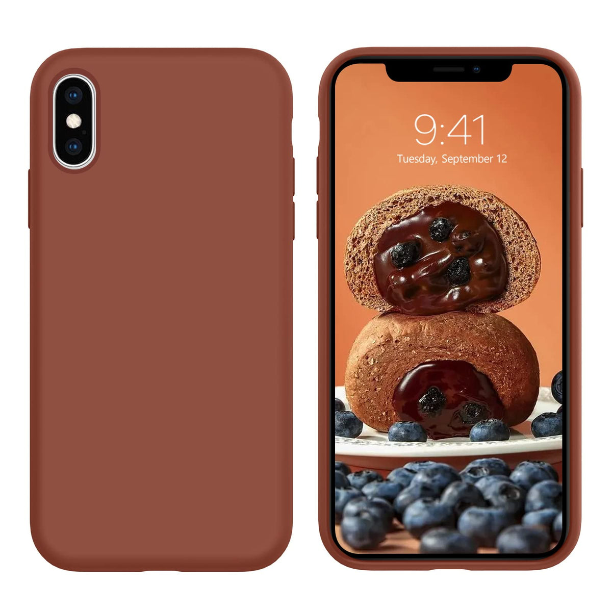 GUAGUA Compatible with iPhone Xs/X Case 5.8 Inch Liquid Silicone Soft Gel Rubber Slim Microfiber Lining Cushion Texture Cover Shockproof Protective Anti-Scratch Phone Case for iPhone Xs/X, Deep Brown