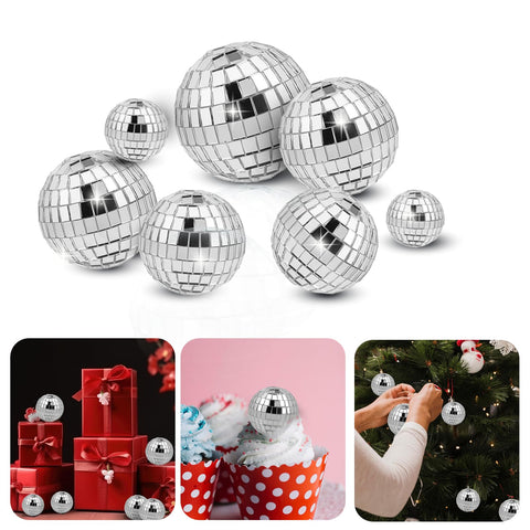 ZEYIYER 7PCS Disco Ball Cake Topper, Different Sizes Disco Balls for Cake, Disco Ball Cake Decorations, Mirror Disco Ball Cake Toppers for 70s Disco Dance Party Saturday Night Supplies (Silver)
