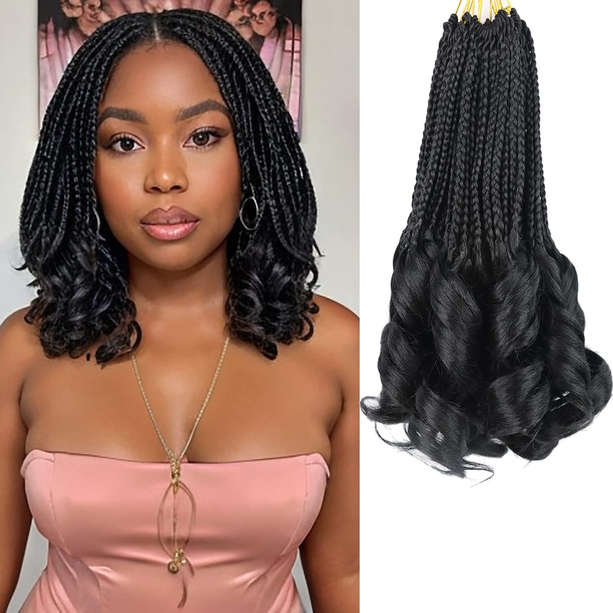 Crochet Hair for Women 10 Inch Crochet Braids Goddess Box Braids Crochet Hair French Curl Braiding Hair Crochet Hair Short French Curl Crochet Braids with Curly Ends Hair Extensions Braids (1B)