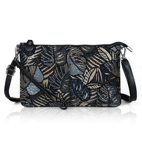 befen Leather Wristlet Clutch Wallet Purses Small Envelope Crossbody Bags for Women - Blue Leaves