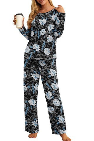 PrinStory Women's Pajama Set 2024 Lounge Sets Long Sleeve Sleepwear Soft 2 Piece Pjs with Pockets FP-White Lily-M