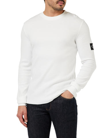 Calvin Klein Jeans Men's Badge Waffle Ls Tee J30j323485 L/S Knit Tops, White, S