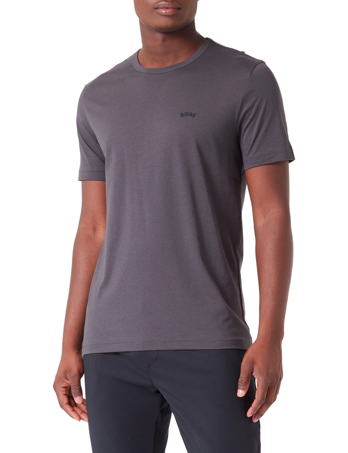 BOSS Mens Tee Curved Organic-Cotton Logo T-Shirt in a Regular fit Grey