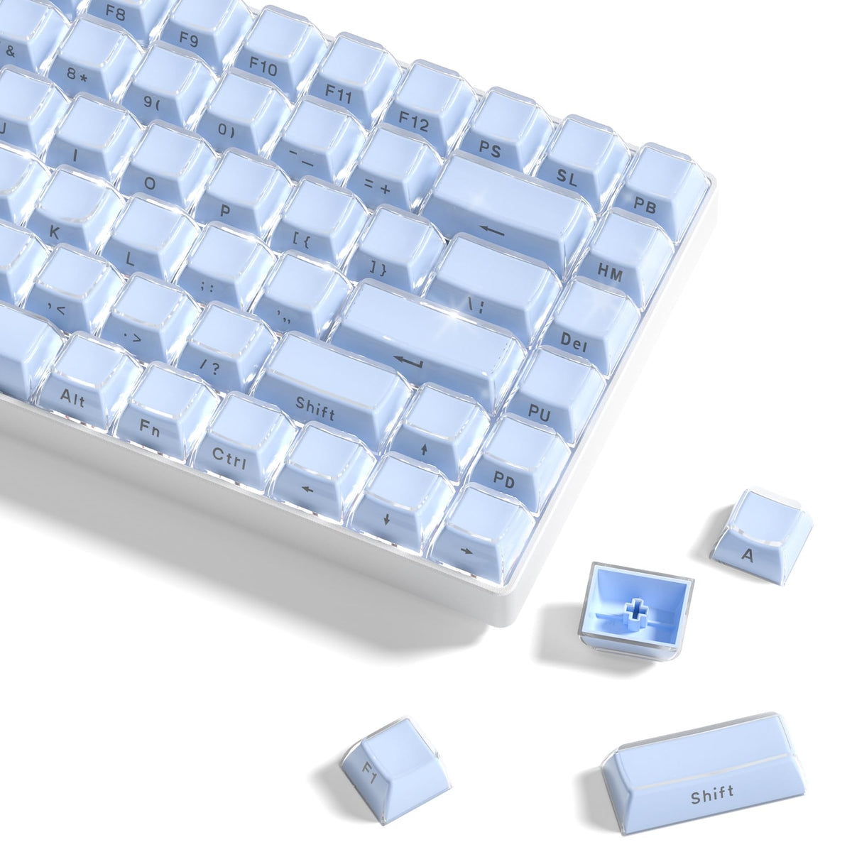Womier Keycaps 75 Percent - Crystal Jelly Keycaps, Side Printed Keycaps, Custom Keyboard Keycaps 113 Keys, OEM Profile Cute Keycaps for 61/68/84/87/98/100 Cherry Gateron MX Mechanical, Blue