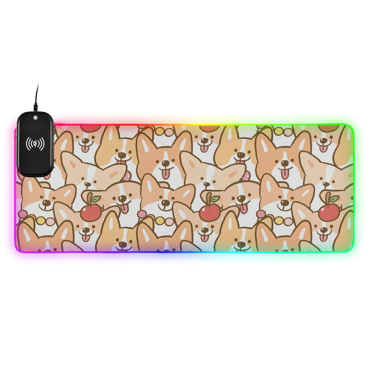 Cute Dog Wireless Charging Mouse Pad for Mobile Phone Extra Large Gaming Mousepad with 13 Lighting Modes Extended Desk Mat for Gaming MacBook PC Laptop Desk Home Office