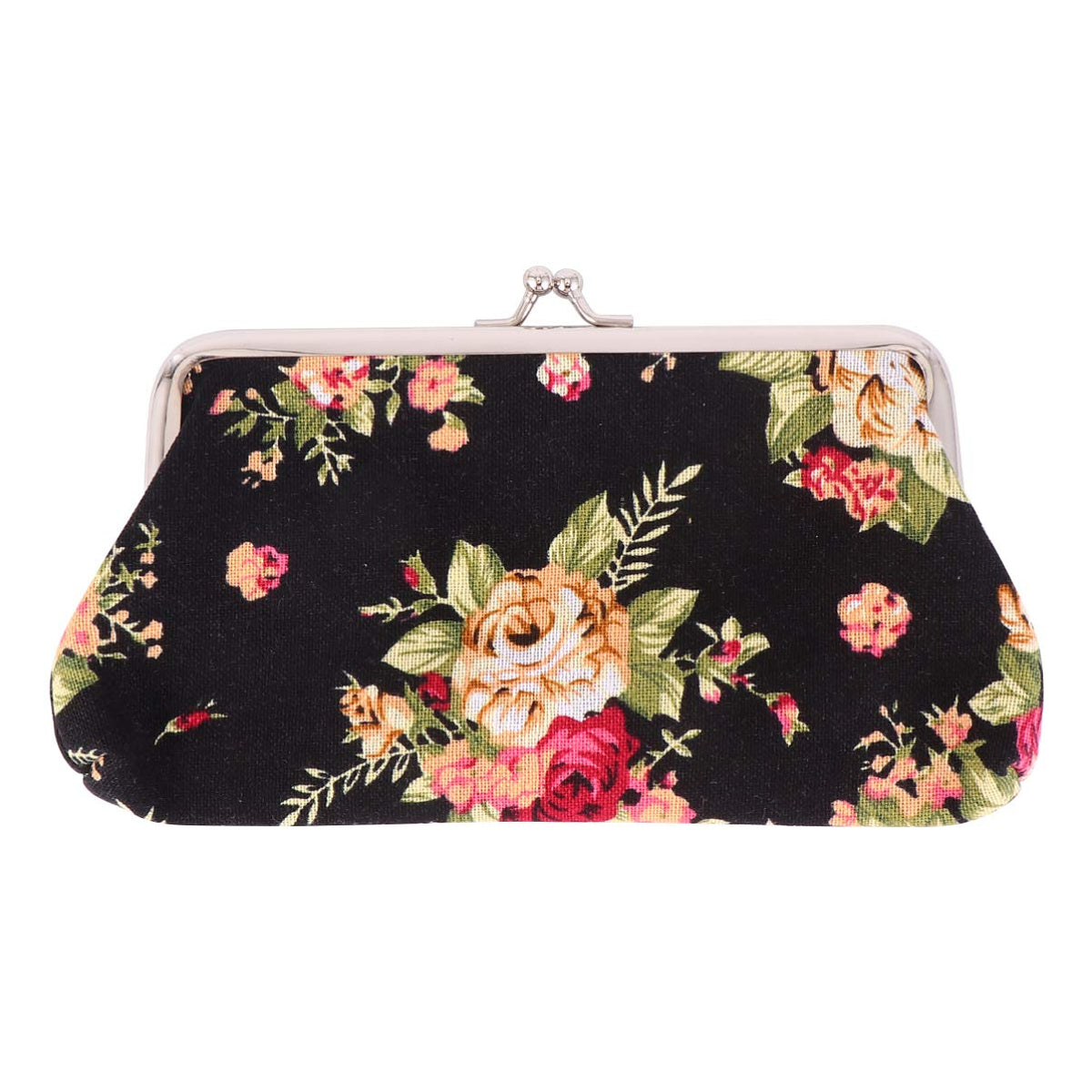 TOYANDONA Floral Buckle Coin Purses Vintage Embroidered Pouch Kiss-lock Change Purse Evening Party Handbag for Women Girl Ladies (Black)