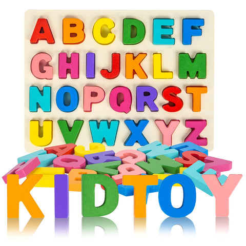 Alphabet Puzzle Wooden Puzzles for Toddlers 1 2 3 4 5 Year Old, ABC Puzzle Shape Alphabet Learning Puzzles Toys with Puzzle Board & Letter Blocks, Preschool Educational for Girls Boys