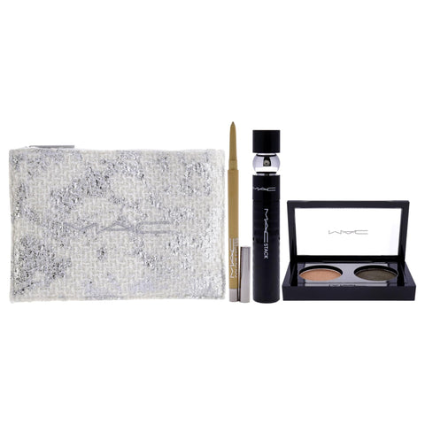 MAC Snowtrance Eye Kit for Women - 4 Pc 0.1oz Eye Shadow Duo, 0.41oz M-A-C Stack Mascara - Black, 0.01oz M-A-C Colour Excess Gel Pencil Eye Liner - Gold Goals, Pouch