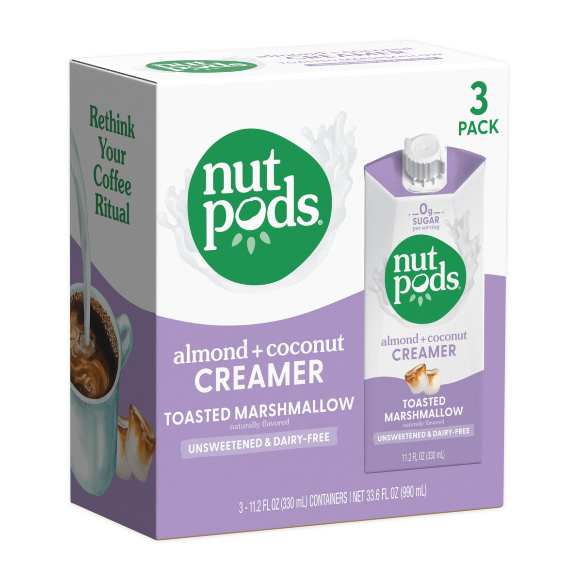 nutpods Toasted Marshmallow Coffee Creamer - Unsweetened Non Dairy Creamer Made from Almonds and Coconuts - Keto Creamer, Whole30, Gluten Free, Non-GMO, Vegan, Sugar Free, Kosher (3-Pack)