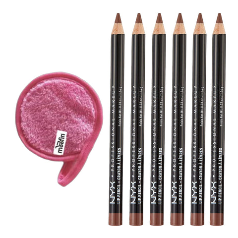 moofin Nyx Slim Lip Liner Pencil Nude Truffle, 0.03 oz - Precise Application Slim Lip Pencil Creamy Long-lasting Lip Liner Bundle Makeup Cleansing Cloth - Hydrating Creamy Lip Liner ~ [Pack of 6