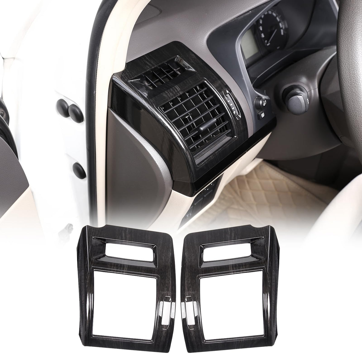 Fgtagtal Fit for Toyota Land Cruiser Prado FJ150 150 2018 ABS Car Side Air Condition Outlet Vent Trim Cover Frame Sticker, Center Console Side Air Outlet Trim Cover, 2 PCS (Black Wood Grain)