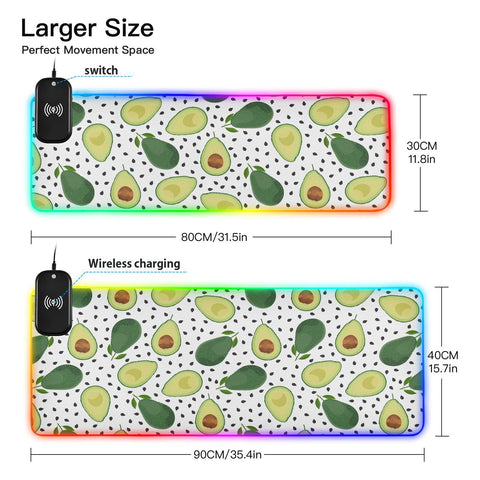 Avocado Fruits Wireless Charging Mouse Pad for Mobile Phone Extra Large Gaming Mousepad with 13 Lighting Modes Keyboard Mat for Gaming MacBook PC Laptop Desk Office Home