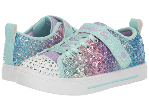 Skechers Twinkle Sparks-Sequin Flash Sneaker, Light Blue/Multi, 1 US Unisex Little Kid