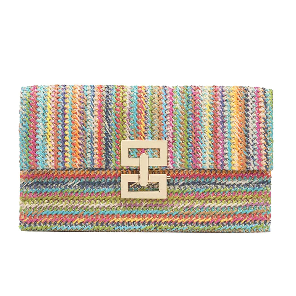 AWUXINE Straw Clutch Purses Women Summer Beach Handbags Woven Envelope Purse Wicker Rattan Evening Bag, Multicolor