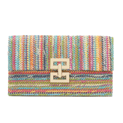 AWUXINE Straw Clutch Purses Women Summer Beach Handbags Woven Envelope Purse Wicker Rattan Evening Bag, Multicolor