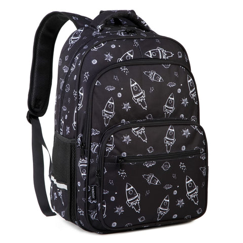 VASCHY School Bag for Boys, 16inch Multi-compartment Kids Backpack for Boys Lightweight Water Resistant Childrens Rucksack with Reflective Chest Strap for Middle Primary School(Black Space)