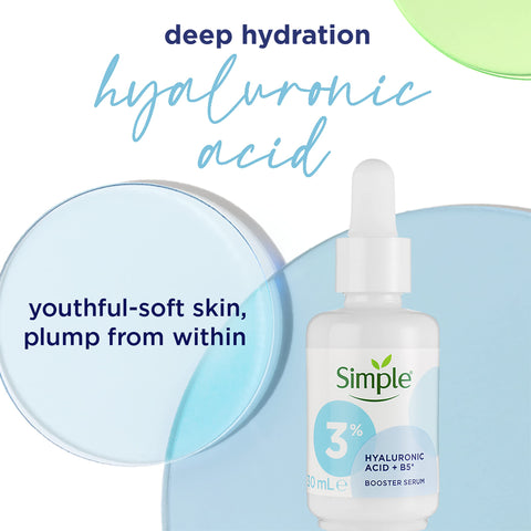 Simple 3% Hyaluronic Acid + B5* serum Booster Serum skin care product suitable for all skin types for hydrated, softer skin 30 ml
